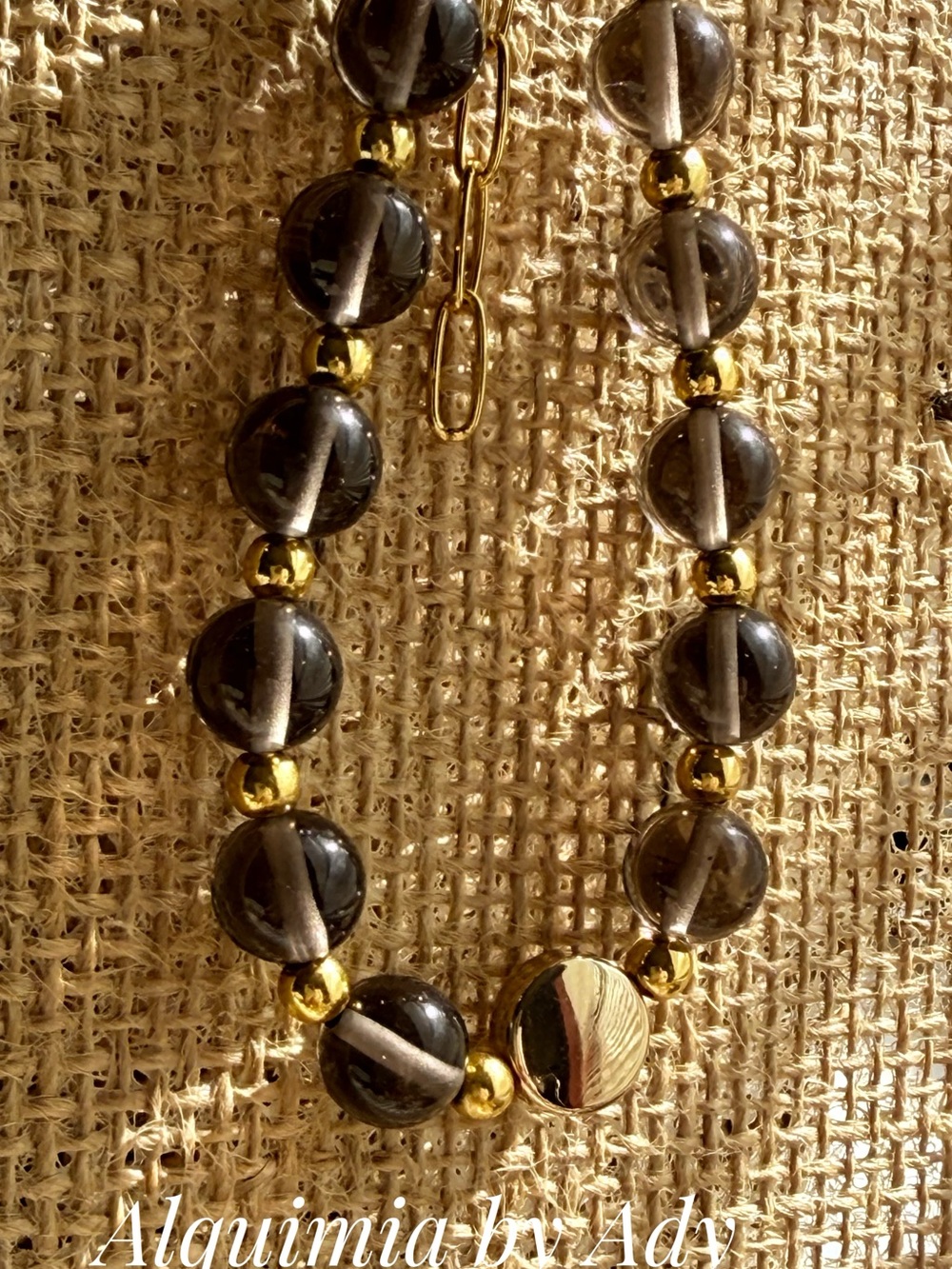 LUXURY + Summer + Smokey Quartz and gold coin beaded bracelet